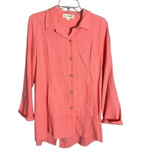 Simply Noelle Tunic Top Buttons Pockets Lagenlook Boho Pink Cottagecore S/M 8-10